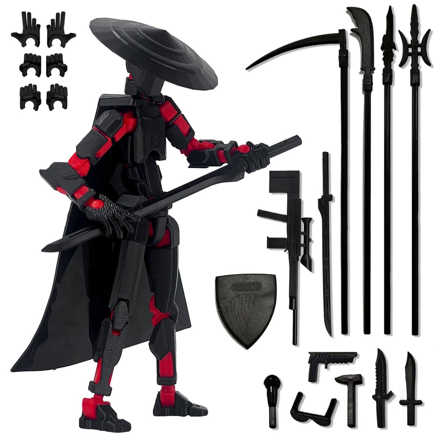 PkghoKids Already Assembled T13 Action Figure Accessories,Dummy 13 T13 Multi-Jointed Movable 3D Printed Toys (Black Red)
