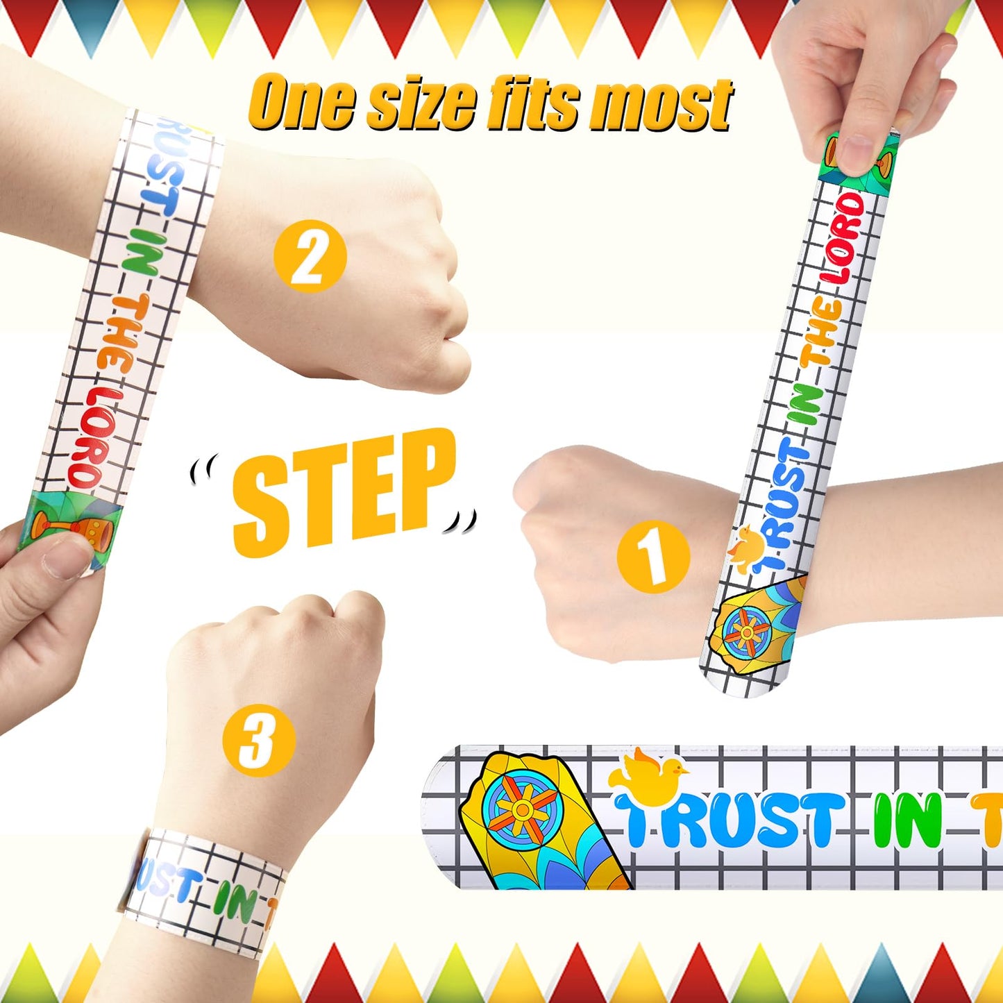 POPLAY 48PCS Christian Slap Bracelets, Snap Wristbands Bible Verses Religious Snap Bracelets for Kids Sunday School Gifts Classr
