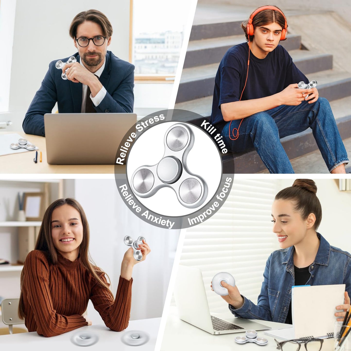 Metal Fidget Spinner For Adults Kids, Silent Sensory Fidget Toys Adults, Stainless Steel Bearings Hand Spinners For Adhd Autism