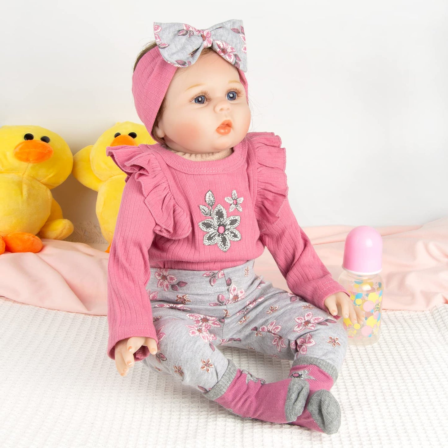 Handmade 24 inch Reborn Doll Clothes Pink Knitted Suit 4Pieces 22inch-24inch Reborn Baby Doll Matching Clothes