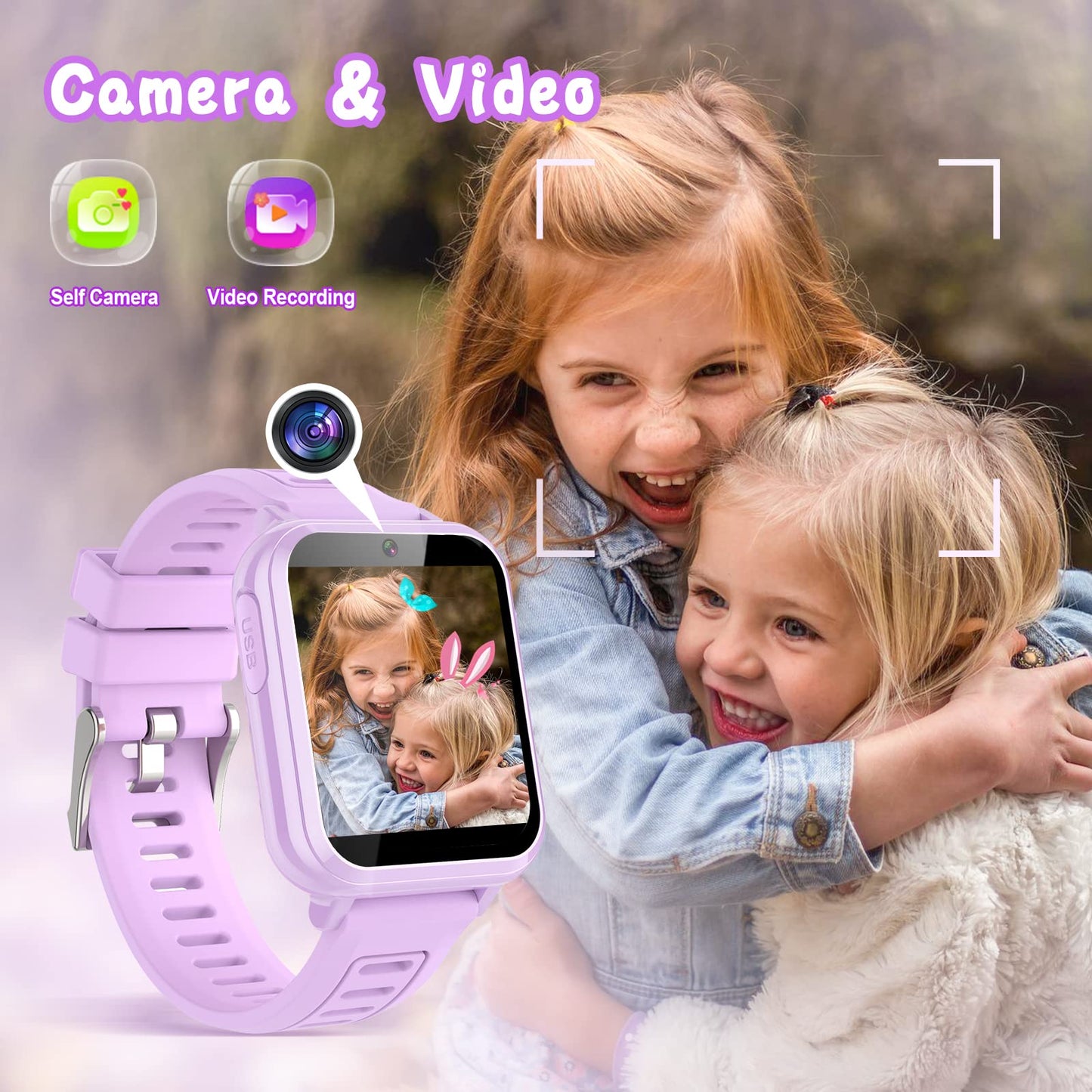 Sedzofan Smart Watch For Kids, Gift For Girls Age 6-12, 24 Puzzle Games Hd Touchscreen Kids Watches With Mp3 Music Video Pedometer Flashlight 12/24 Hr Educational Toys For 7 8 9 10 Year Old Girl