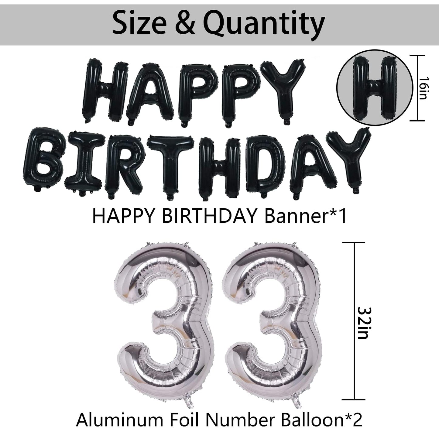 Naninuneno 33Rd Black Silver Birthday Party Decorations For Men Women, Happy 33 Birthday Party Supplies With Black Happy Birthda