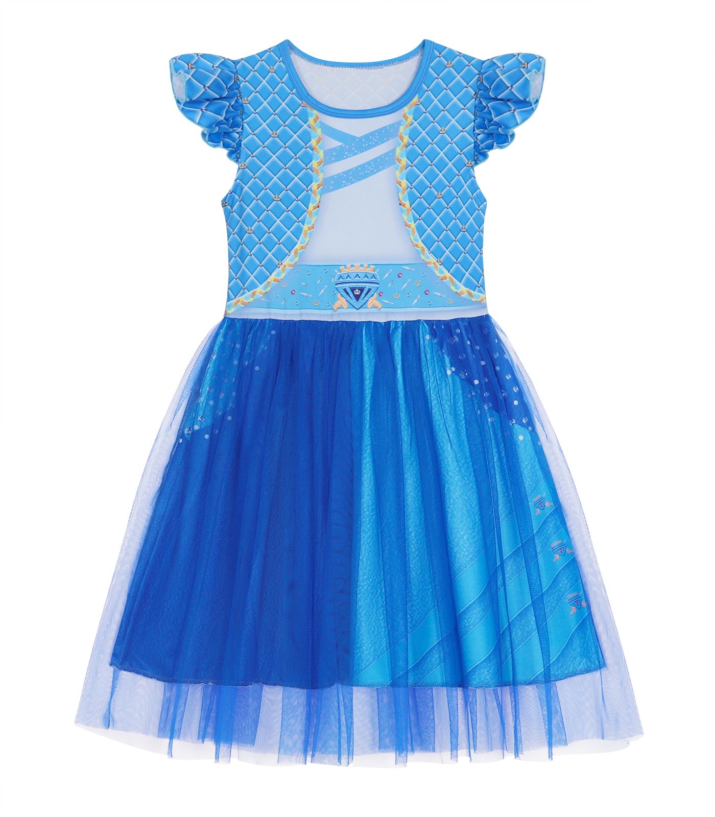 Wonderbabe Chloe Descendants Costume Girls Rise Red Costume Blue Dress Birthday Party Outfits Princess Dress Up Tulle Mesh Dress