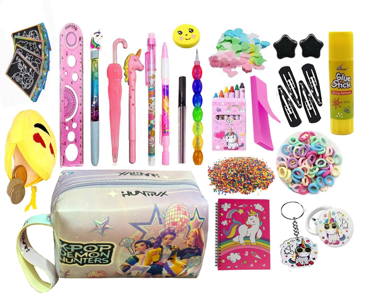 Krisus 22Pcs Kpopp Deemonn Hunterss Pouch & Unicorn Theme Stationery Set For Girls Pencil Pouch With Diary Pencil Pouch School