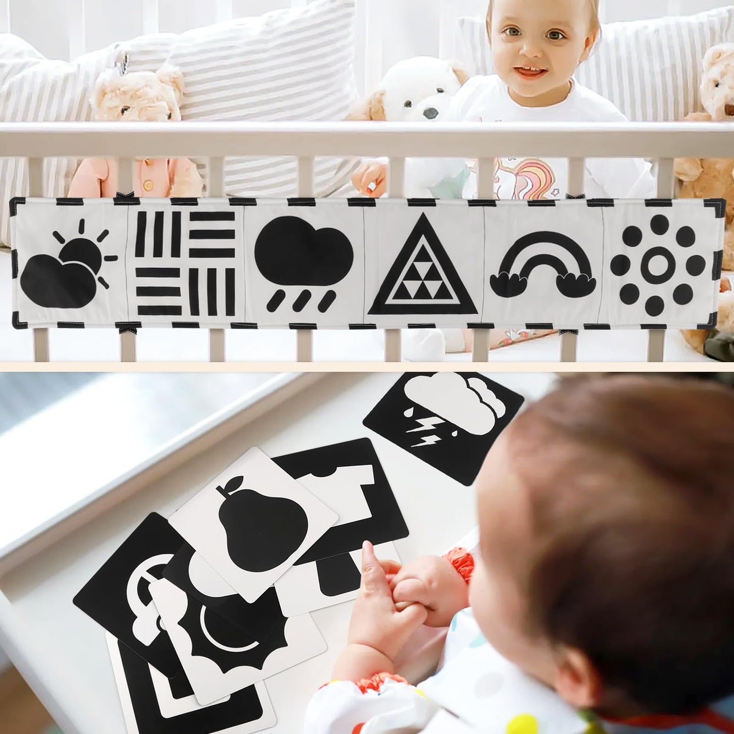 Dreamon 32 Pcs Black And White High Contrast Baby Toys For Newborn - Baby Sensory Toys For 0-3 Months Brain Development - Infant Toys For 0-6-12 Months Boy Girl Gifts - Montessori Tummy Time Toys
