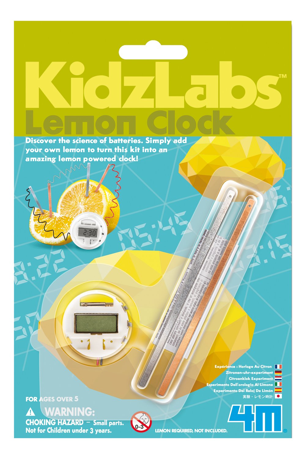 4M Kidzlabs Lemon Powered Clock, Chemical Electrical Science Lab Experiment - Stem Toys Educational Gift For Kids & Teens, Girls & Boys 12 Count (Pack Of 1)