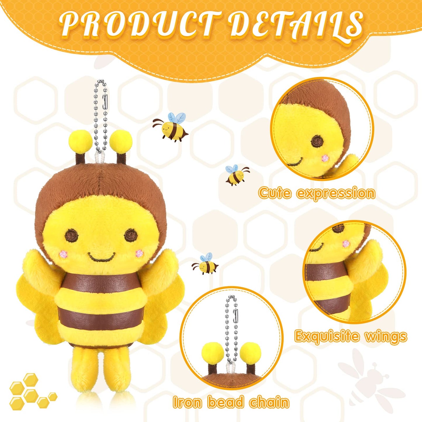 8 Pcs 5 Inch Stuffed Bees Plush Soft Small Bee Stuffed Animal Realistic Cartoon Little Honey Toy Adorable Doll For Birthday Party Decorations Diy(Vivid Style)