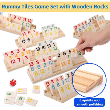 Doreimi Premium Rummy Cube Game Set - 6 Colors, 162 Tiles, Wooden Holders, Large Travel Board Game for Ages 8+, Gift for Family