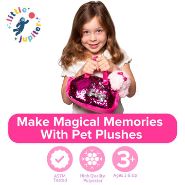 Little Jupiter Plush Pet Set - 11" Pink Labradoodle with Purse & Reversible Sequins - Stuffed Animal Toy for Kids Ages 4-7