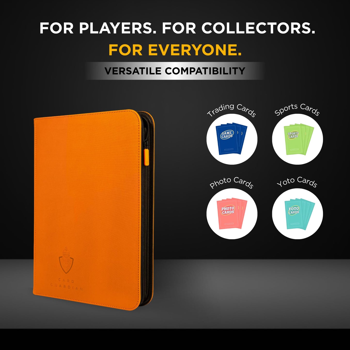 Card Guardian - 9 Pocket enhanced Binder with Zipper for 360 Cards Trading Card Games TCG (Orange) Perfect Card Binder for Yugioh Cards MTG Binder Sports Card Binder