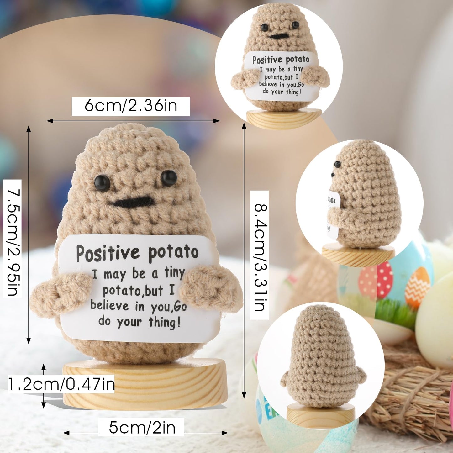 Grevosea Mini Funny Knitted Potato, 3 Inch Potato Doll Crochet With Base Cute Wool Funny Knitted Doll With Active Card Cheer Up For Christmas Birthday Friends Party Decoration Encouragement