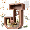 Summidate Wooden Letter Piggy Bank Extra Thick Large Capacity Piggy Bank for Kids Boys Girls Toddler Alphabet J Money Bank| Coin Box Birthday Christmas Festival