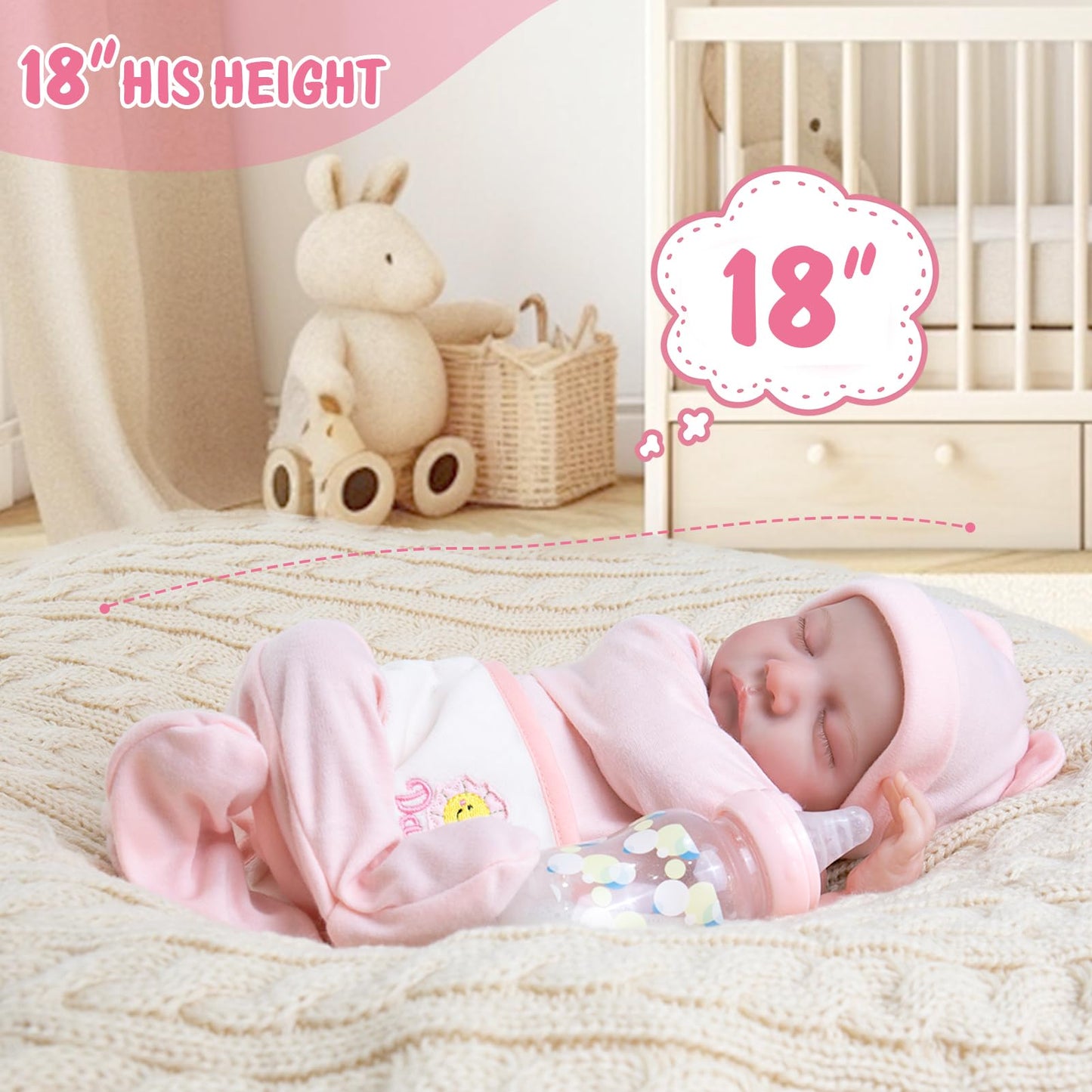 Aori Lifelike Reborn Baby Dolls,18-Inch Realistic Newborn Sleeping Baby Girl Doll, Nice Gift Set For Kids,Grandparents