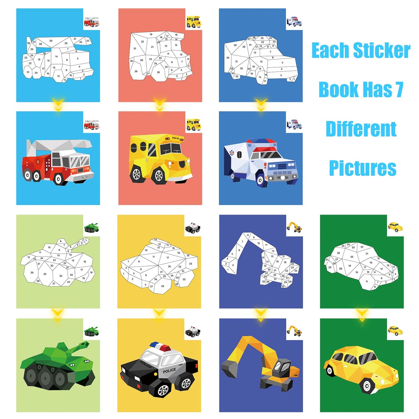 4 Pack Sticker Books For Kids Ages 4-8, Crafts For Kids Ages 4-8 Sticker Paint Books Boys And Girls Birthday Gifts Party Favor, Travel Toys For Toddlers Learning (Princess+Animal+Horse+Vehicle)