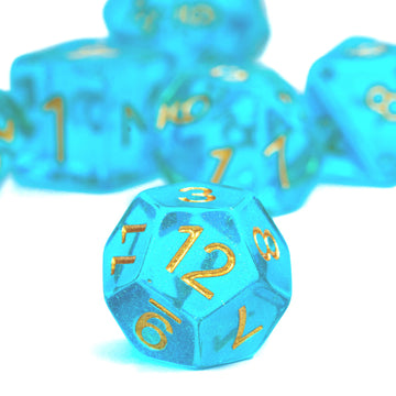UDIXI 7PCS D&D Dice Set Filled with Aurora Powder, Aqua Blue DND Dice for Dungeons and Dragons, Polyhedral Dice for RPG MTG and