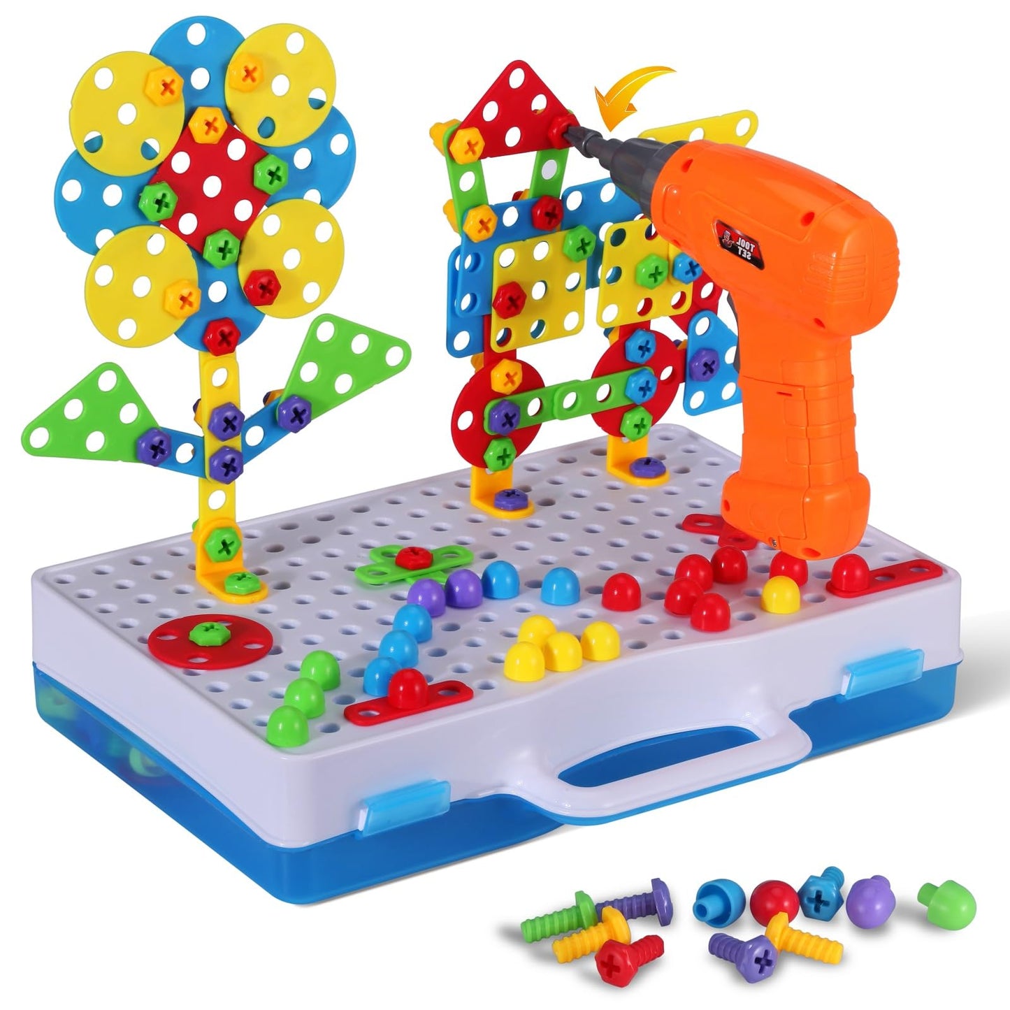 SUPSTEM STEM Drill & Build Toy Set for Kids 3-8 - 224-Piece Educational Kit with Electric Drill & Screwdriver, Multicolor Construction Toys