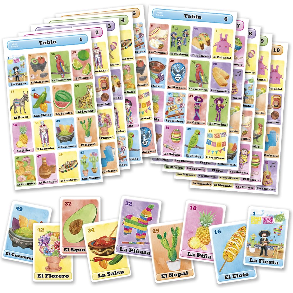 Loteria Fiesta Mexican Bingo Game Set in Spanish for 10 Players - 10 Playing Boards and Full Deck of Calling Cards -Like New