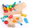 Dailyfunn Wooden Pretend Play Foods Set for Kids Kitchen Montessori Cutting Playset Toys with Storage Box
