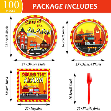 100 Pcs Firetruck Birthday Party Decorations Fireman Plates And Napkins For Firefighter Party Supplies Fire Truck Birthday Theme