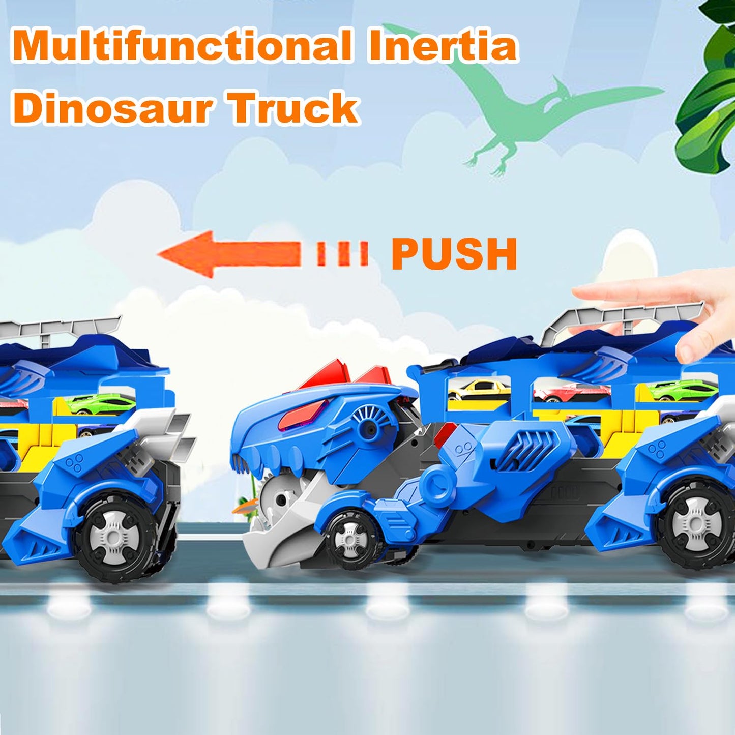 Dinosaur Toys for Kids 3-5, Dinosaur Truck with 6 Cars Toys, Car Track Set, Birthday Gifts Toys for 3 4 5+ Year Old Boys Girls,