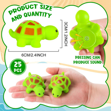 25PCS Mini Rubber Turtle Green Floating Squeaky Sea Turtle Rubber Bath Toy, Cute Screaming Sound Bulk for Bath Shower Swimming P
