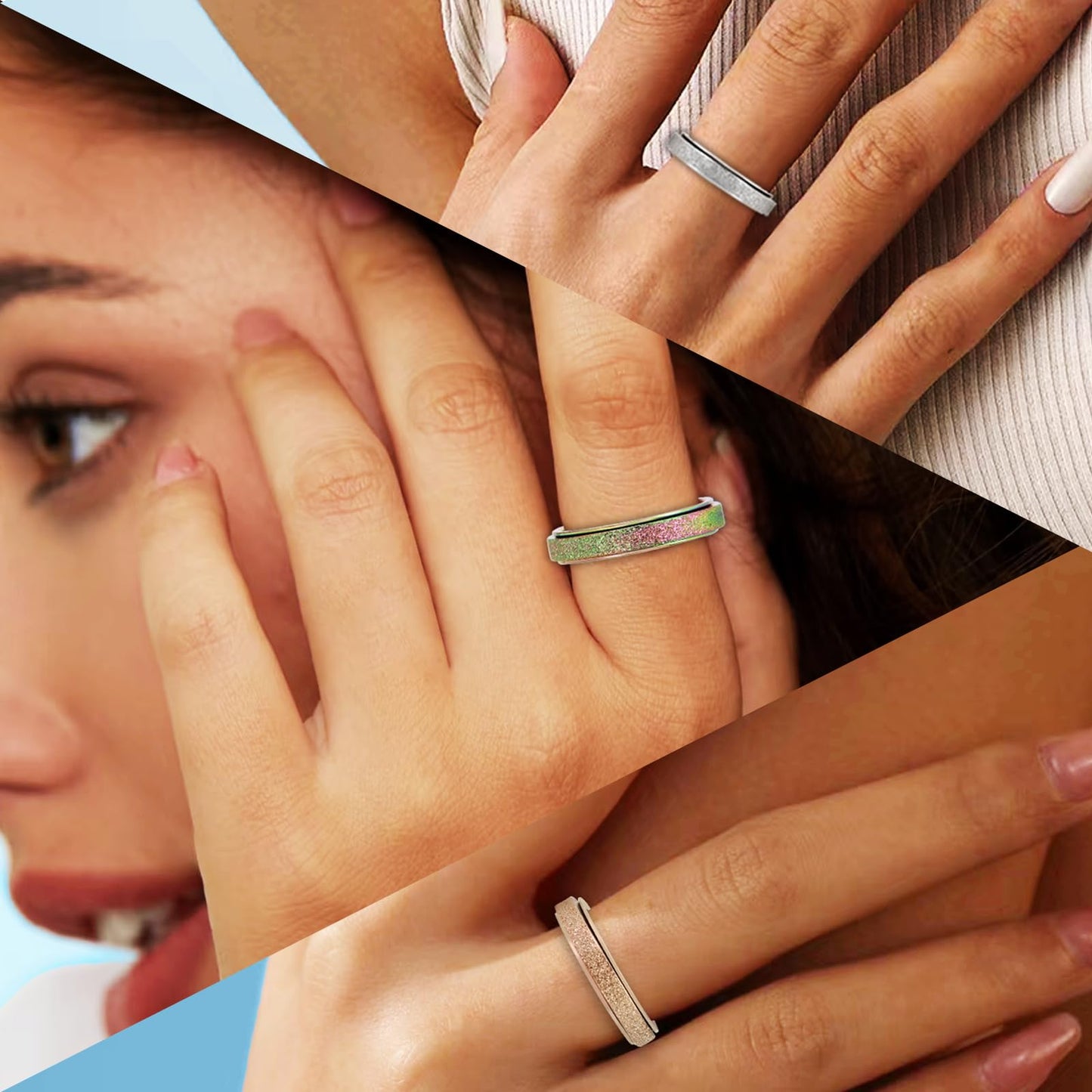 LuckyAmor Anxiety Ring for Women Spinner Ring:4mm Sand Blasted Rotatable Titanium Steel Spinner Band Rings Fidget Rings for Wome