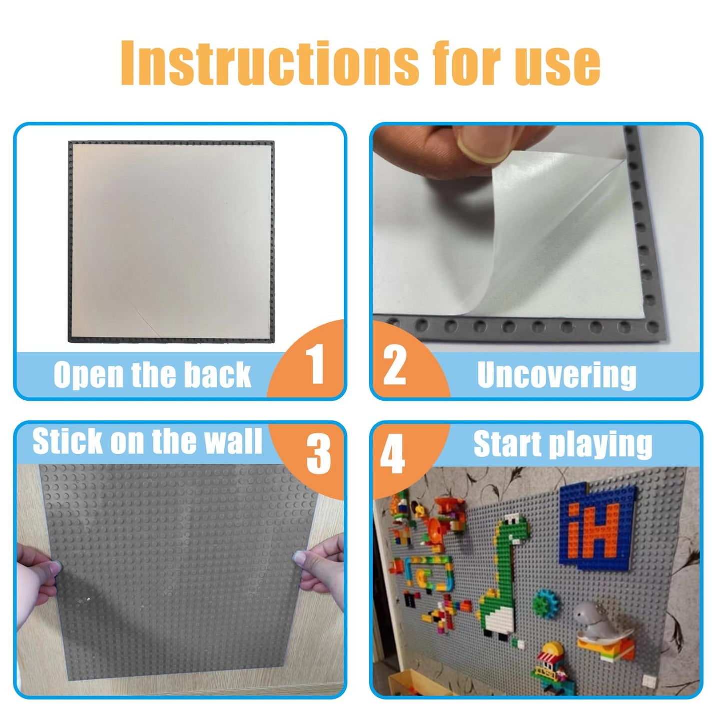 8 Pack Peel And Stick Baseplates, Stickers Baseplates, Compatible With All Major Brands - 10 Inch X 10 Inch (8 Gray)