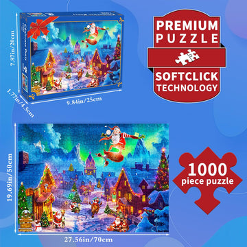 Huadada Christmas Puzzles 1000 Pieces For Adults - Aurora Christmas Eve- Jigsaw Puzzles For Adults And Kids 1000 Piece Holiday Jigsaw Puzzle Small Town Christmas