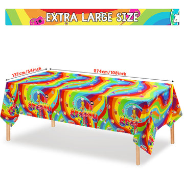 3 Pieces Plastic Groovy Tablecloths Retro Hippie Table Covers for Rectangle Table, Disposable Rainbow Party Decorations for 60s
