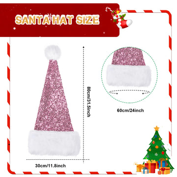 Geyoga 4 Pieces Christmas Santa Hats Xmas Shiny Sequin Santa Hats for Adults Long Christmas Cap Women Men Party Supplies(Pink)