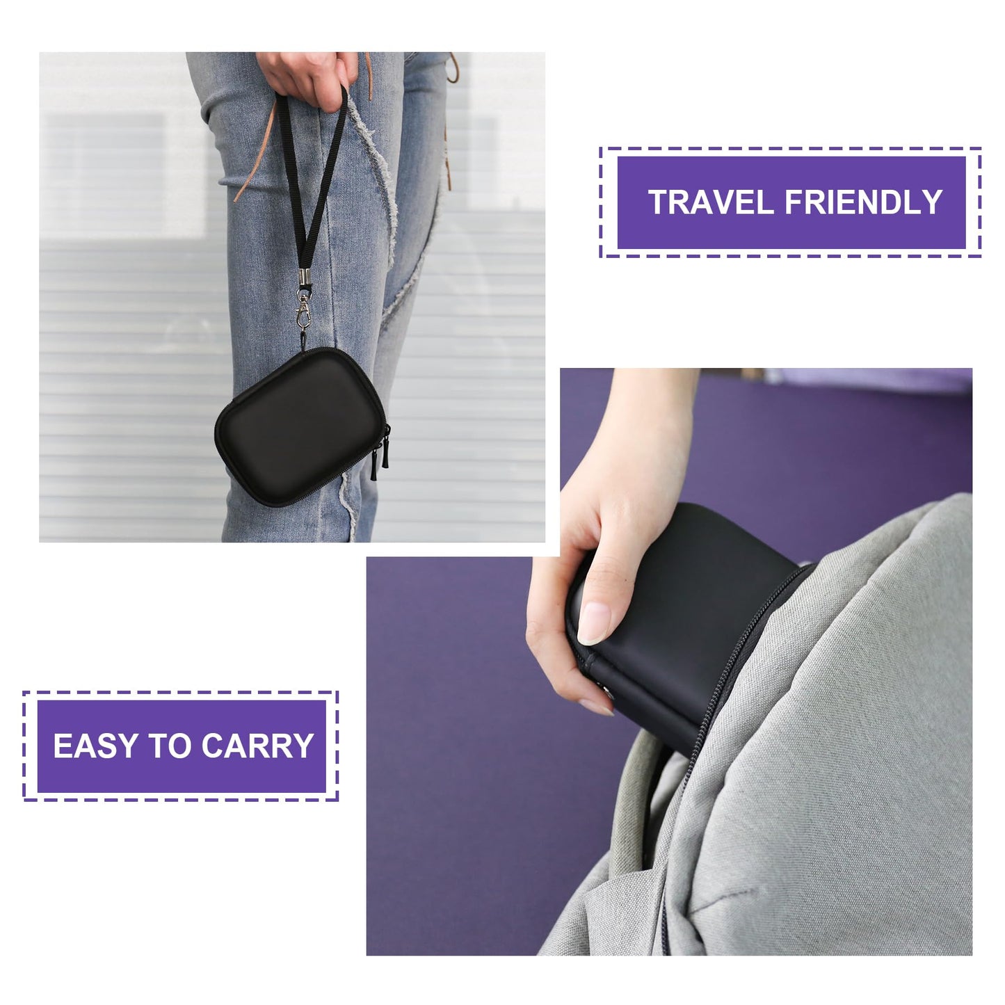 Supmay Carrying Case For Bitzee/Disney Interactive Toy/Magicals Interactive Toy Digital Pet, Gifts For Virtual Pet Enthusiast/Girls & Boys, Travel Case With Mesh Pocket For Battery, Cable,Black+Purple