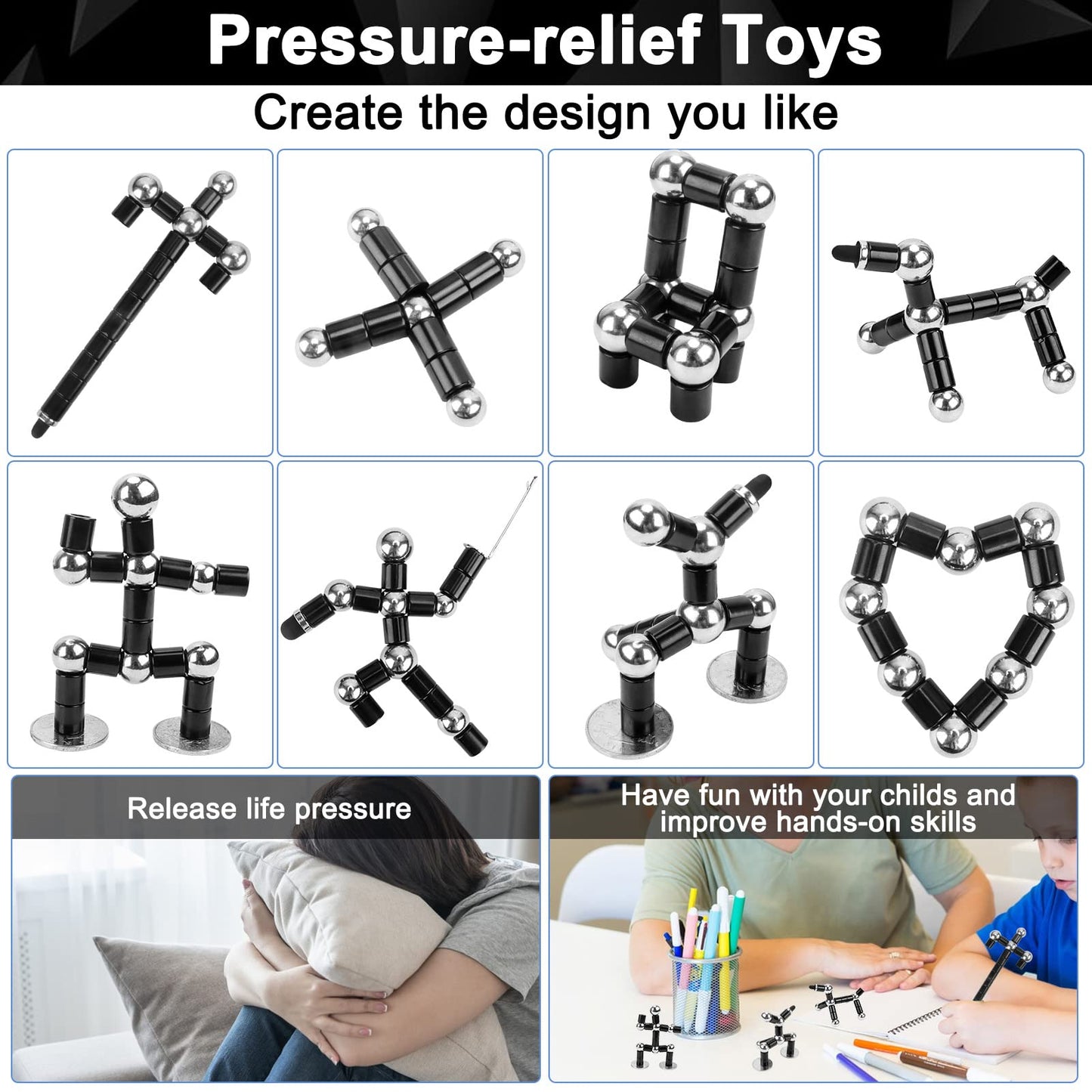 Moonhua Magnetic Pen Fidget Toy, Upgraded Black Magnet Metal Writing Pen Toy For Anxiety Relief, Diy Multifunctional Decompression Pen For Kids Adults, Idea Gift For Christmas Teens Party Supplies