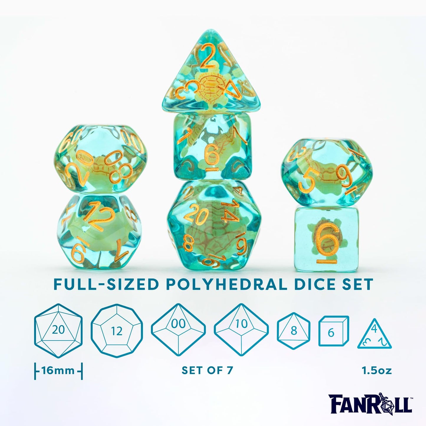 Metallic Dice Games LIC742 Polyhedral Turtle Dice Set, Blue & Green - Set of 7