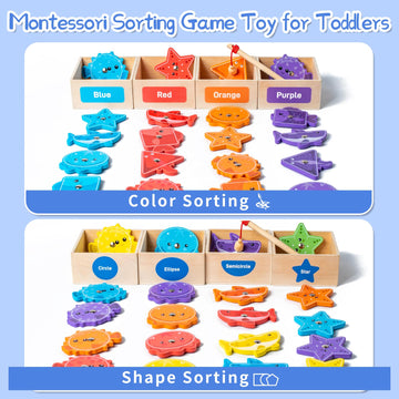 Smartwo Montessori Toys For Toddlers 1-3,Wooden Magnetic Fishing Game Educational Shape & Color Sorting For Kid 3-5,Boy Girl Pre