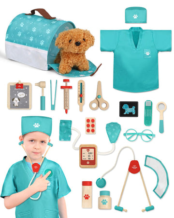 Lehoo Castle Doctor Kit for Kids, Vet Play Sets for Kids, Veterinarian Kit for Kids, Pretend Play Doctor Set with Dog Bag, Medic
