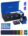 UAONO Card Storage Box for Trading Cards 5 in 1 Card Deck Case with 4 Pcs Small Commander Deck Box Large Card Box for MTG/TCG/PTCG Magic Sports Cards Game Playmat (Black Blue)