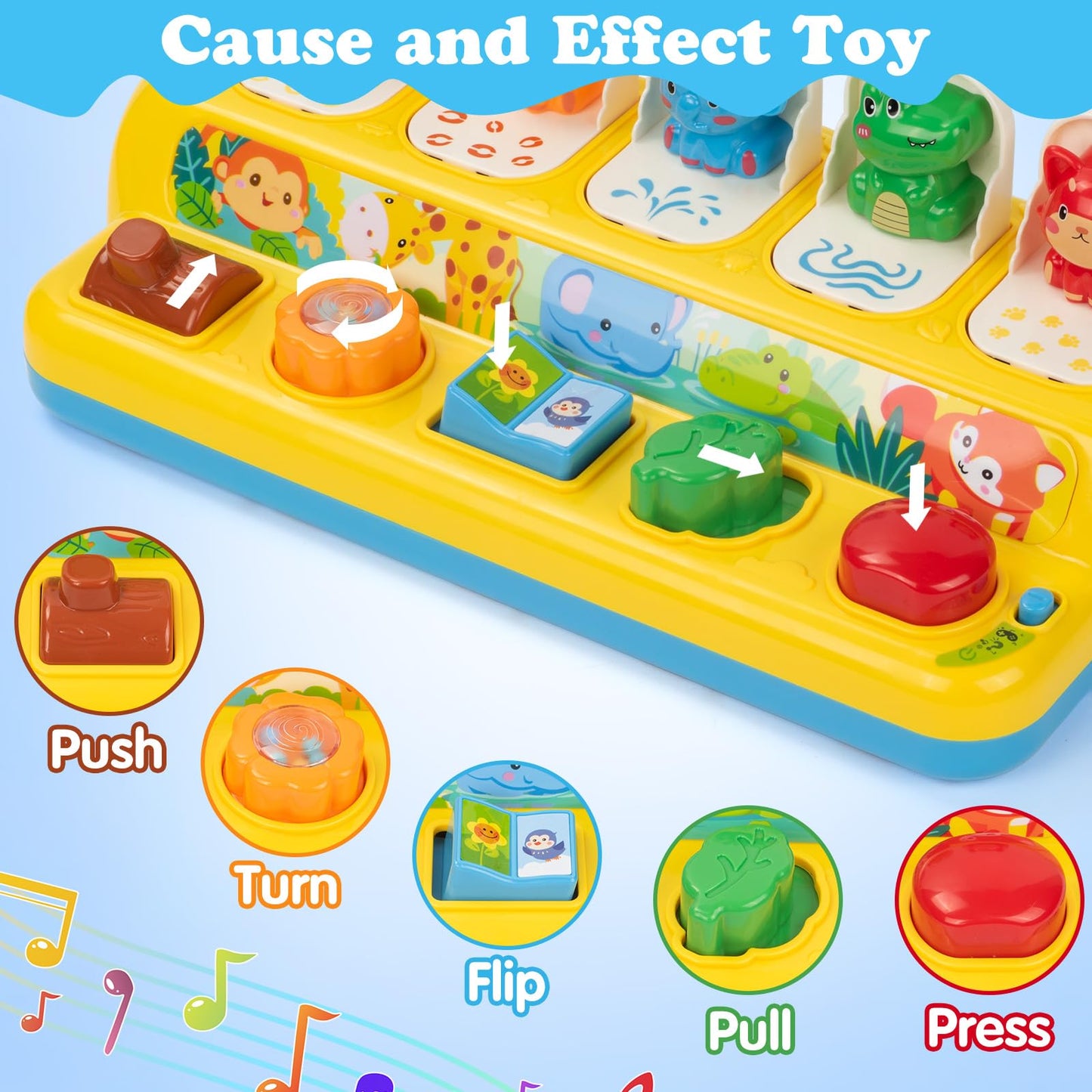 Superhigh Interactive Pop Up Animal Toys With Music, Animal Sound & Light, Early Developmental Cause And Effect Pop Up Animals T