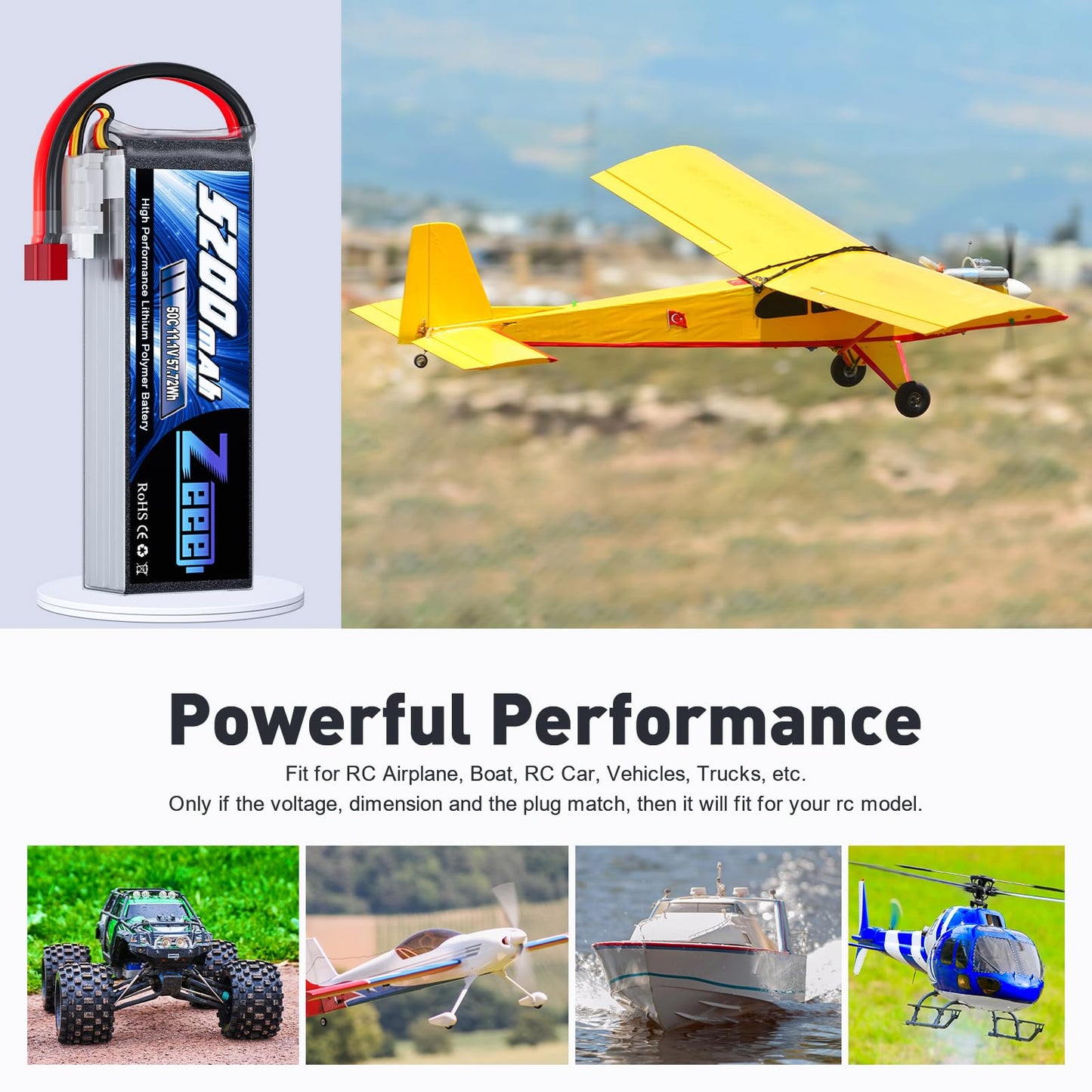 Zeee 11.1V 50C 5200mAh 3S Lipo Battery with T Connector Soft Case for RC Plane DJI Quadcopter RC Airplane RC Helicopter RC Car T