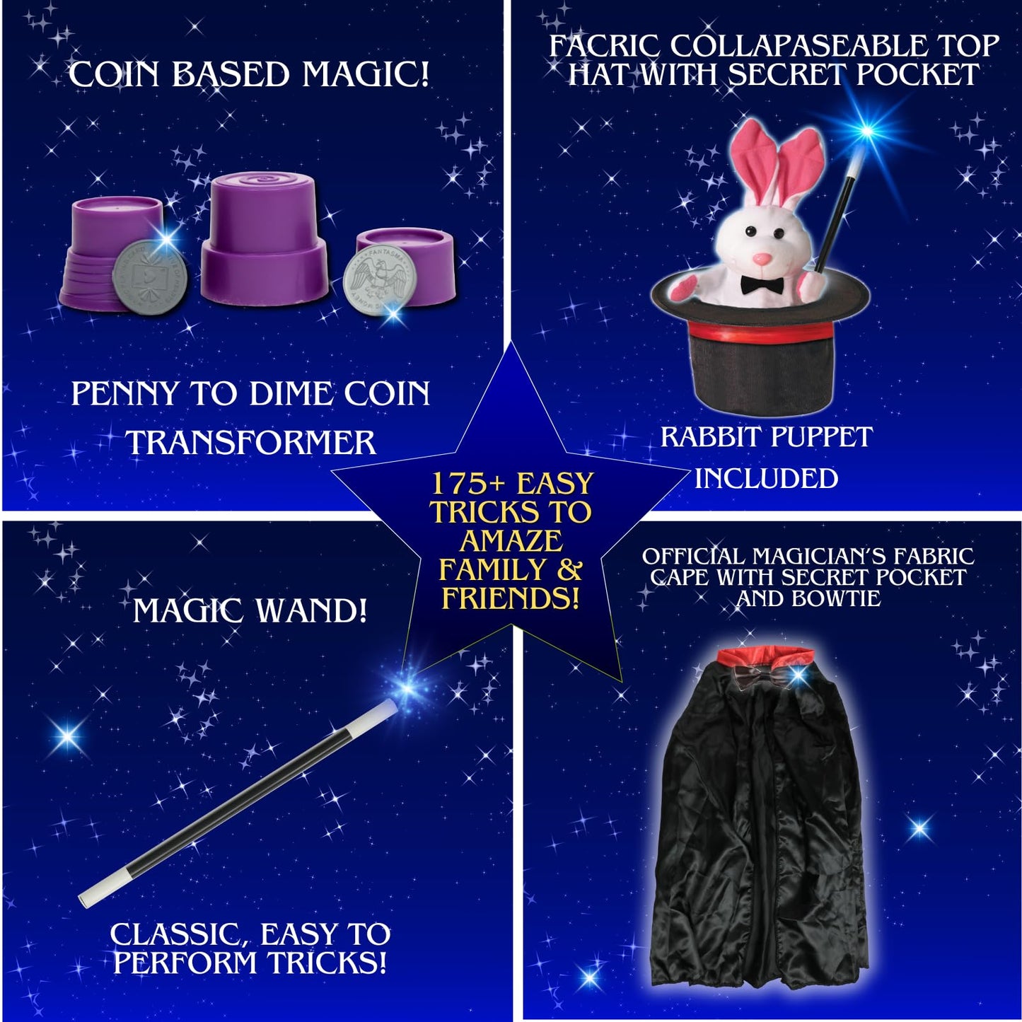 Fantasma Magic Kit Deluxe Top Hat Magic Set – Over 175 Amazing Magic Tricks For Kids Magic Kit & Accessories - Magician Costume Kids Magic Toy