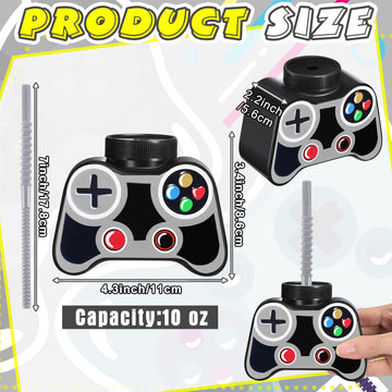 Mifoci 12 Pcs Plastic Video Gaming Party Favor Gift Supplies Cups With Straw And Lid,10Oz Gamer Birthday Party Video Game Shape