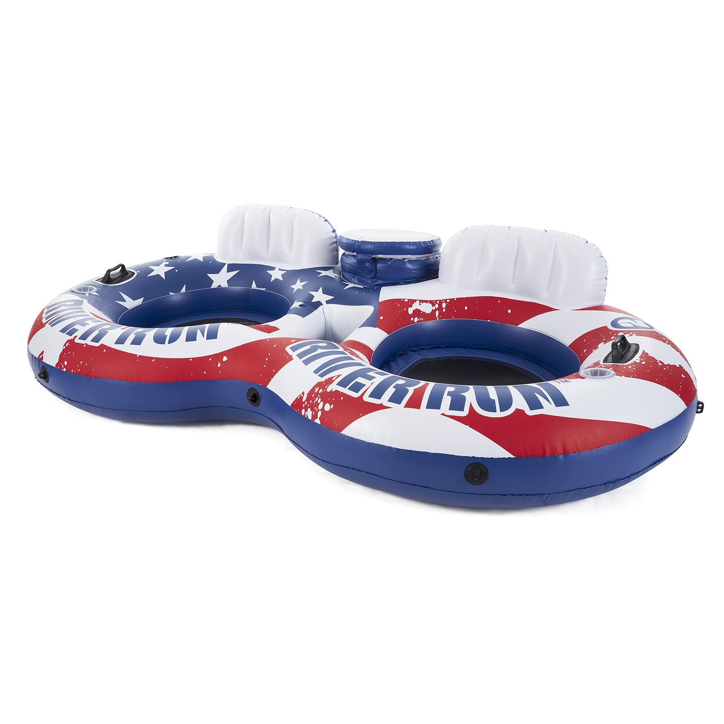 Intex Inflatable Tubes Bundled With American Flag Double Float And Set Of 2 River Run Single Water Tube Floats With Built-In Cup Holders