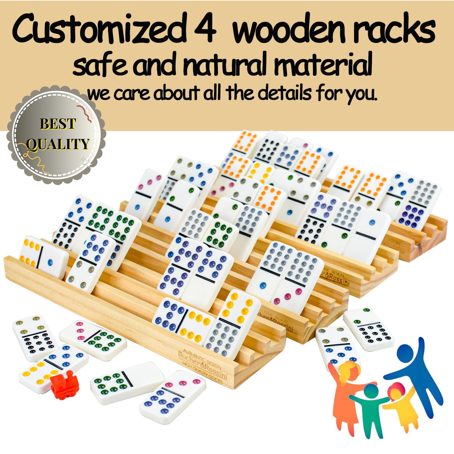 Bucher&Rossini Dominoes Set Double 12 With 4 Racks For Adults Kids, Mexican Train Dominoes Set Double 12, Mexican Train Dominoes (Double 12)
