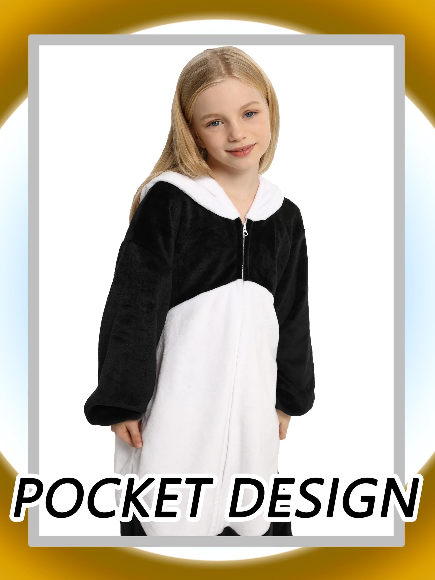 Lonulain Unisex Kids Animal Oneise Pajamas, Boys Girls Flannel Hooded Halloween Cosplay Costume/Homewear/Sleepwear (Panda,3-4 Ye