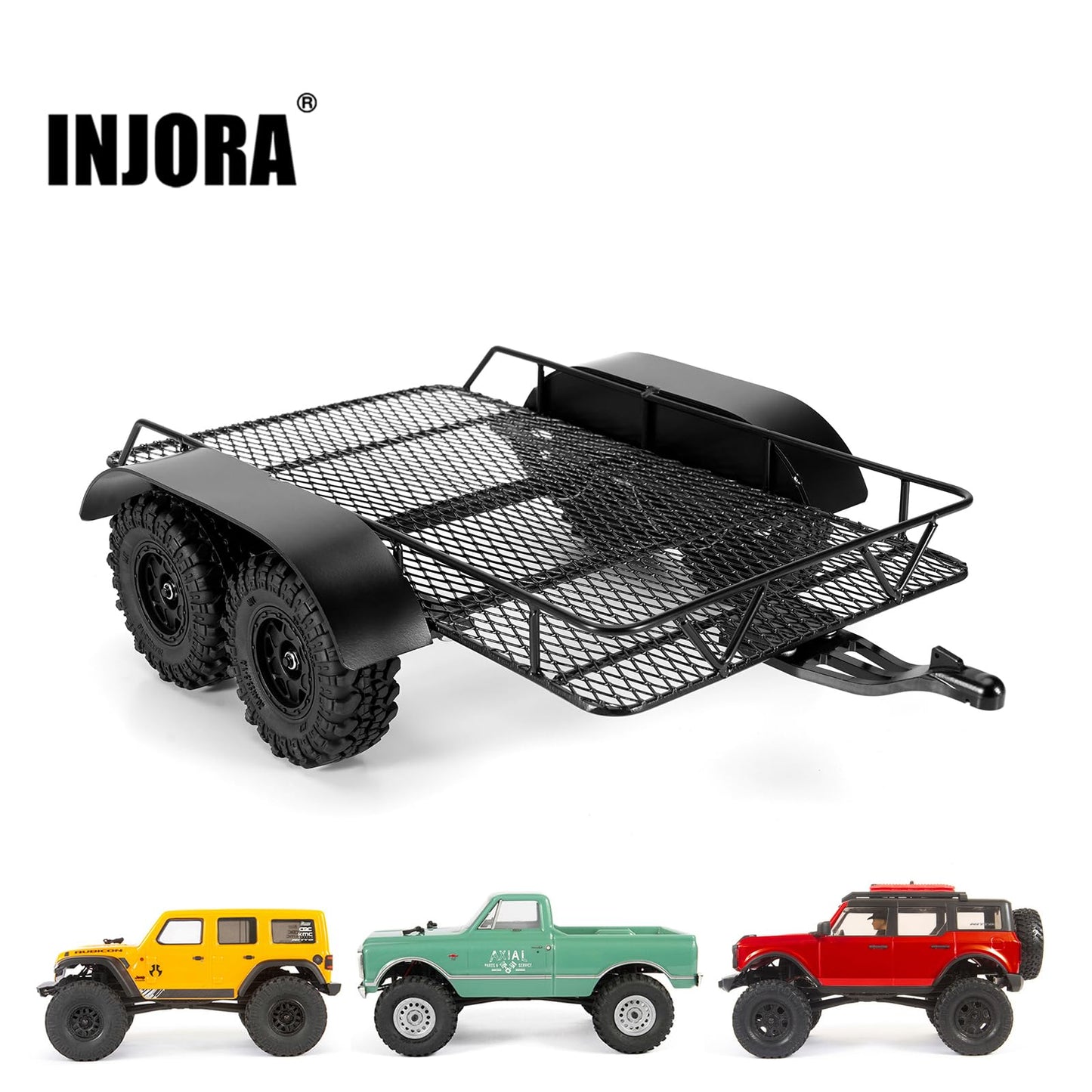 INJORA Metal Hitch Mount Trailer for Axial SCX24 Upgrade 1/24 RC Crawler