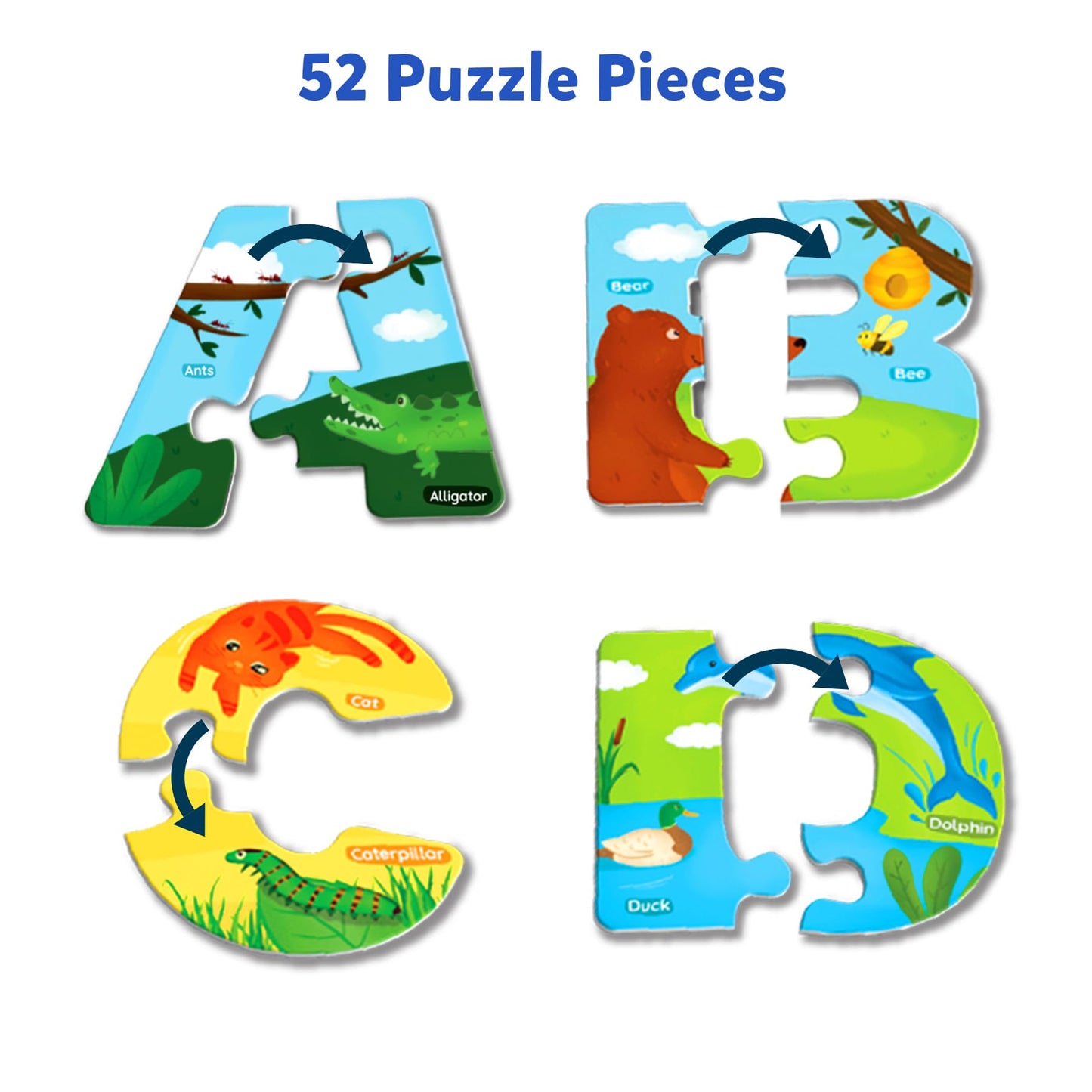 Skillmatics Animal Alphabet Puzzle - 52 Piece Jigsaw Puzzle For Toddlers, Preschoolers, Educational Toy For Learning Abcs And Letters, Gifts For Boys & Girls Ages 3, 4, 5, 6