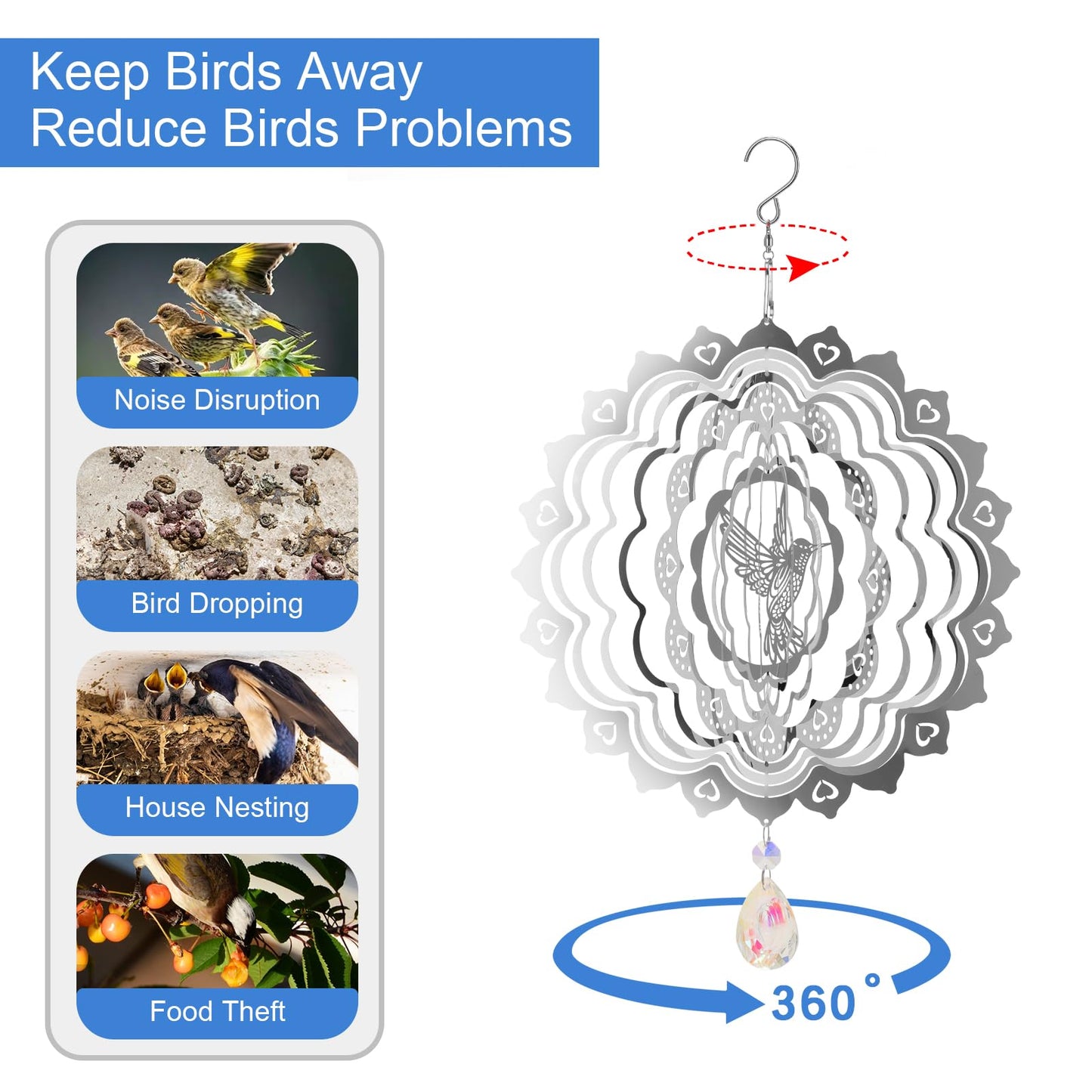 3D Wind Spinners Outdoor Flowing-Light Effect Metal Garden Decor, Highly Reflective Bird Deterrents for Outside, Mirrored Wind S