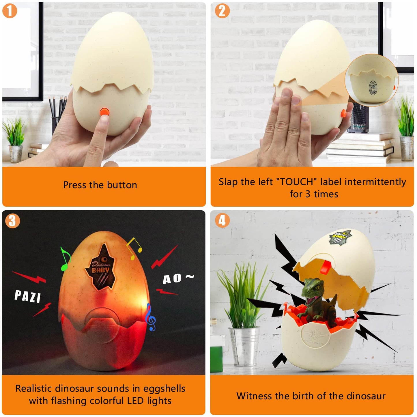 Wekity Hatching Eggs Dinosaur Toys,Dinosaur Eggs,Led Light And Sound,Creative Educational Toy Party Favor Easter Birthday Gift For Kid (Ceratosauru)