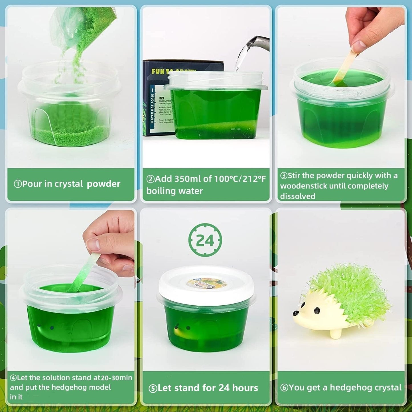 sdaymol Crystal Growing Kit for Kids - 2 Colors Hedgehog to Grow Fast in (24H) Science Experiments Learning & Educational Toys Science Kits for Kids Age 8-12 STEM Project Gifts for Boys & Girls 6+