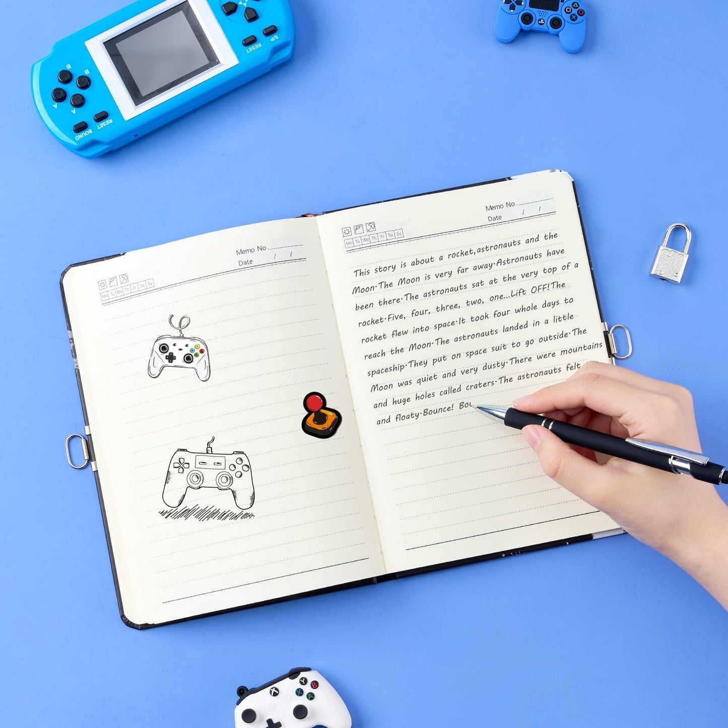 Wernnsai Kids Diary Set For Boys Game Journal Kit - Kids Luminous Journal With Lock And Keys, Boys Game Diary, Video Game A5 Lined Writing Notebook, Birthday Christmas Gift Set With Pen And Stickers