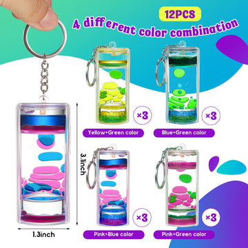 12 Pcs Liquid Motion Bubbler Keychains Colorful Bubbler Sensory Toys Liquid Timers Key Chain Fidget Keychain Stress Relief Gifts Calming Toys Party Favors Bag Pendant 4 Styles (Vibrant Color)